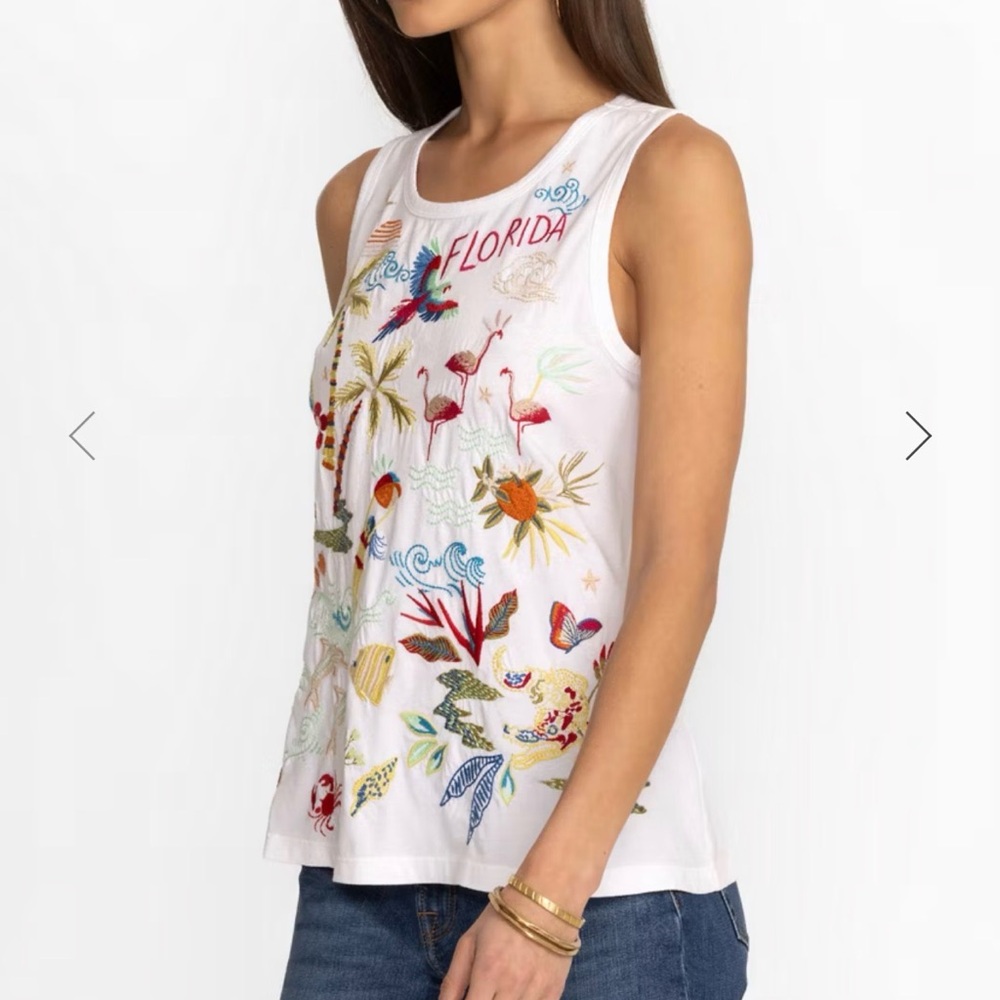 Johnny Was White Florida Tank Top with Colorful Embroidery - Picture 2 of 4